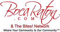A red and white logo for boca raton. Com
